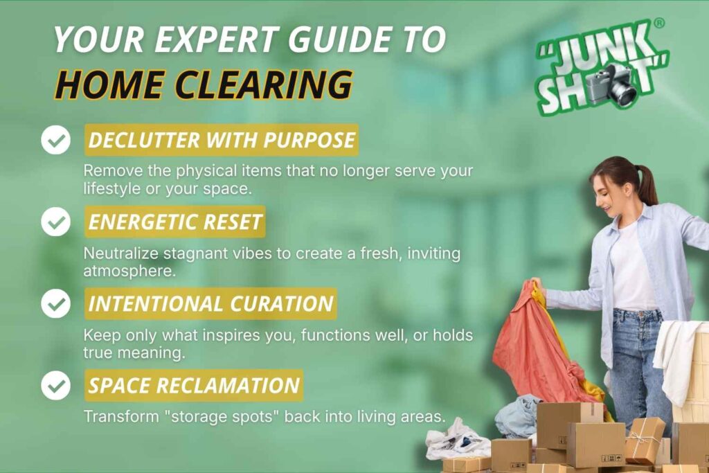 Graphic illustrating an expert-led approach to home clearing, presented as a simple and informative visual.